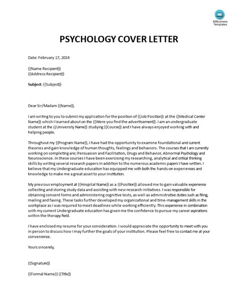 Psychology Cover Letter Internship