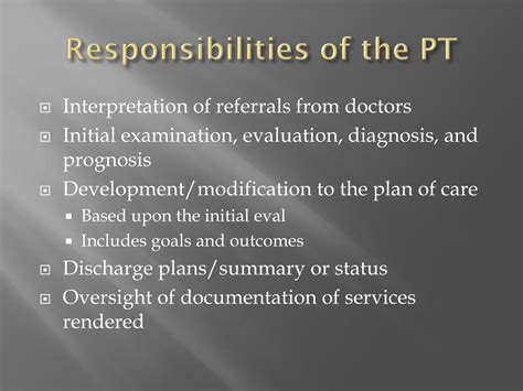 Physical Therapist Responsibilities