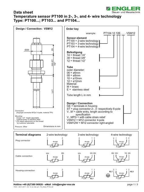 Pt100 Temperature Sensor Data Sheet