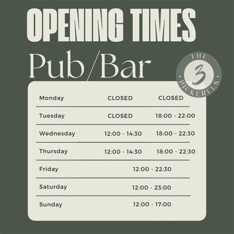 Pub Opening Hours Today