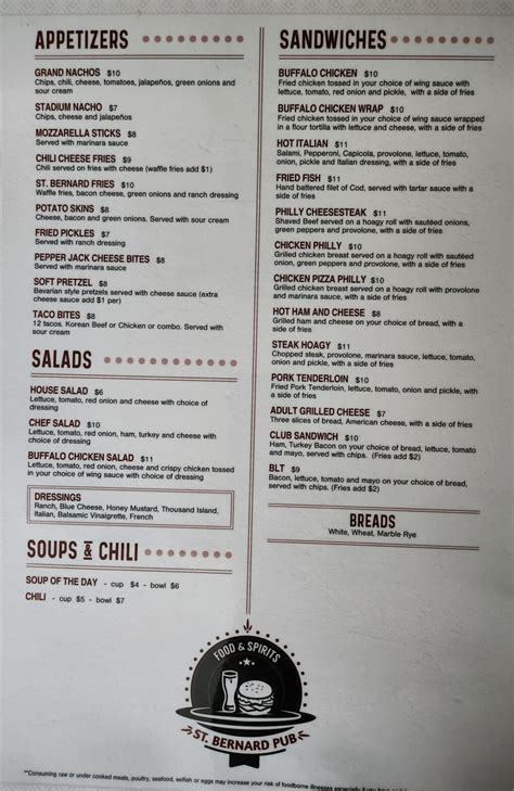 pub st-bernard menu