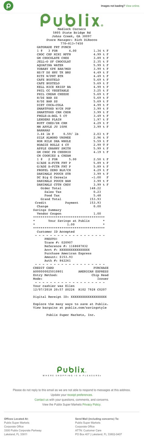 publix receipt