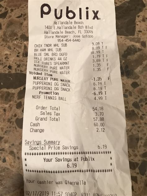 publix receipts