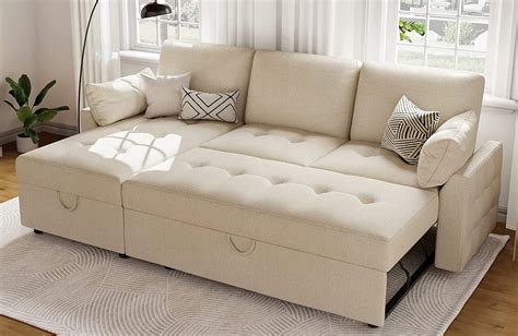 82" x 60" x 35" Modern Upholstery Sleeper Sofa with PullOut Storage