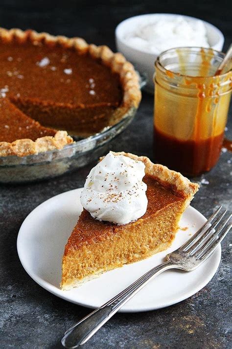 pumpkin pie with whipping cream and caramel