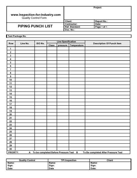 General Contractor Construction Punch List Template
