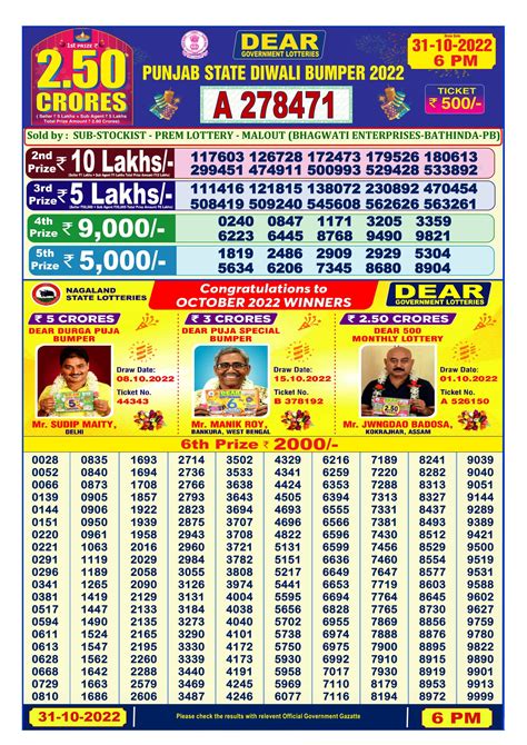 {31102022}Punjab State Diwali Bumper Lottery ResultLive 0600 PM