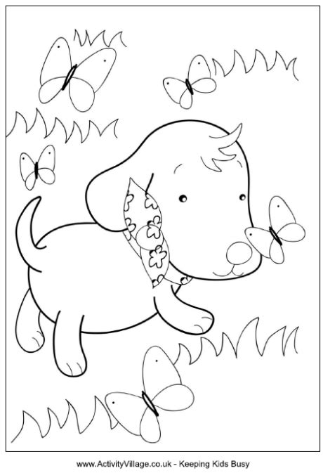 puppy butterfly coloring page