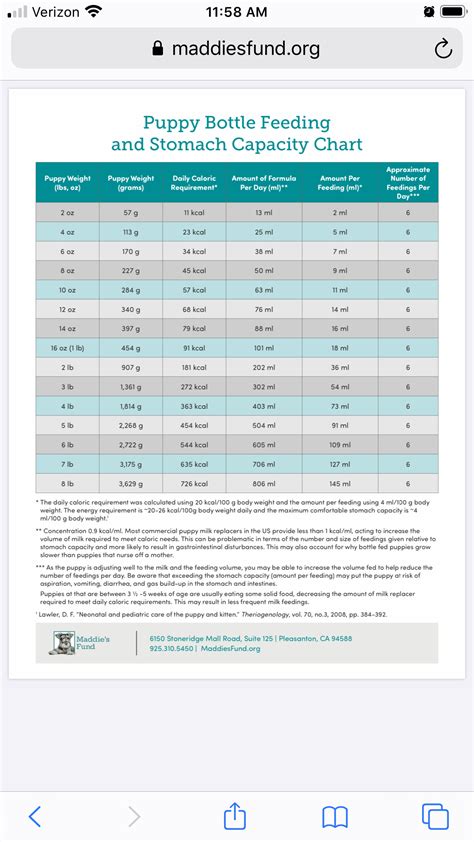 Puppy Milk Replacement Chart