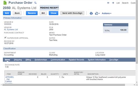purchase order in netsuite