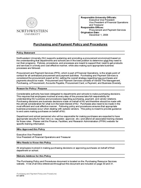 purchase order policy and procedure template