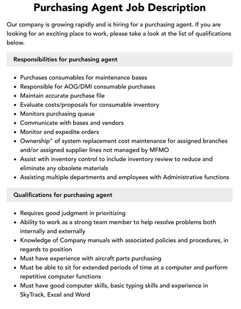 purchasing agent jobs