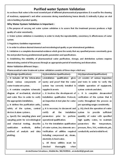 Purified Water System Validation Report