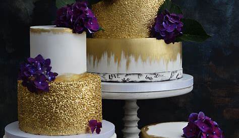 Purple And Gold Wedding Cake Designs Deep With Leaf Fresh Flowers For