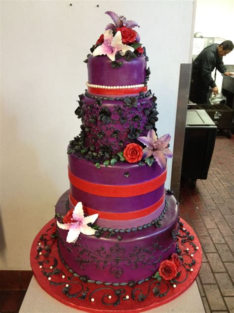 Purple & Red Wedding Cake