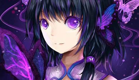 Wallpaper : illustration, long hair, anime girls, purple hair, black