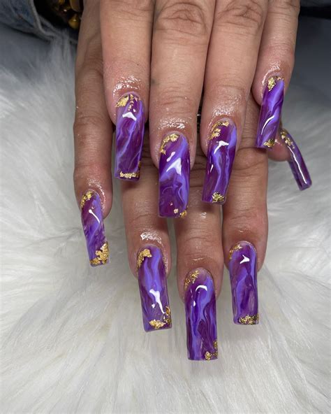Purple Red Marble Nails