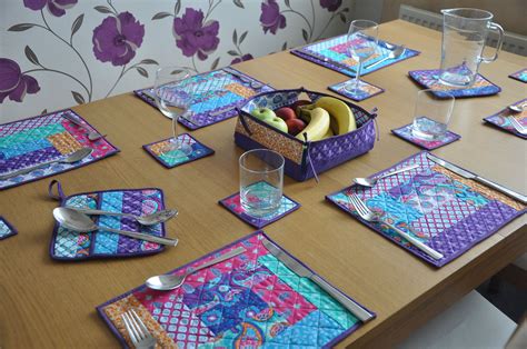 purple table mats and coasters