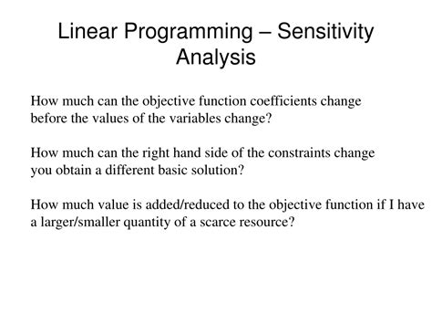 purpose of sensitivity analysis in linear programming