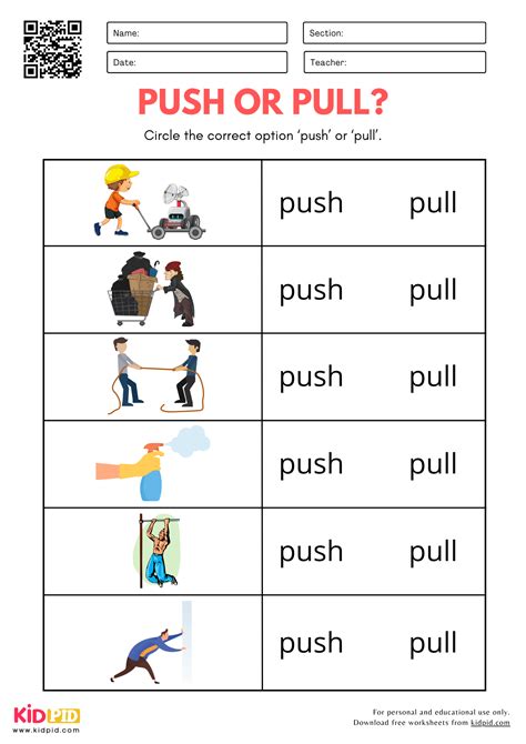 Push Or Pull Activity Sheet