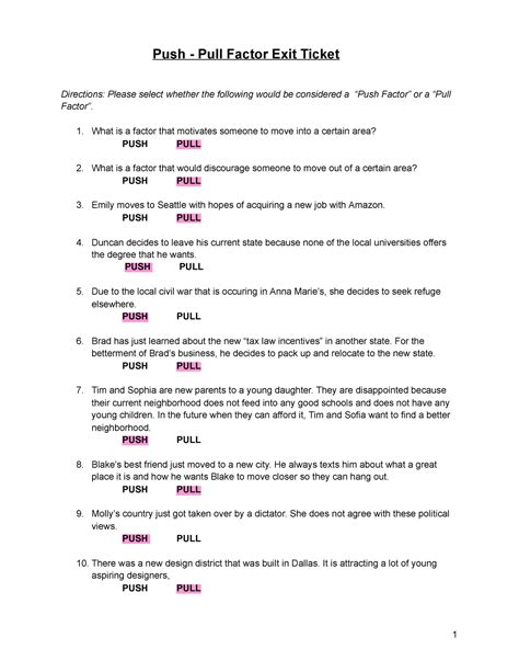 Push Pull Factor Questions