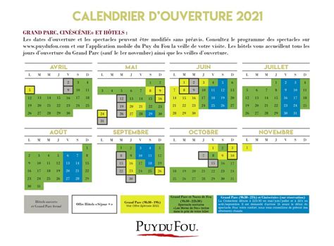 puy du fou espagne calendrier