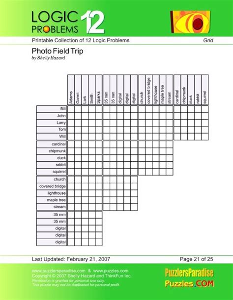 Puzzles.com Logic Problems Answers Printable Collection Of 12 Logic Problems Answers