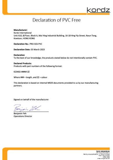 Pvc Free Declaration