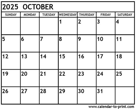 Diseño De Calendario De Octubre De 2025 Superposición Imprimible Organizar Tarea O Evento Vector