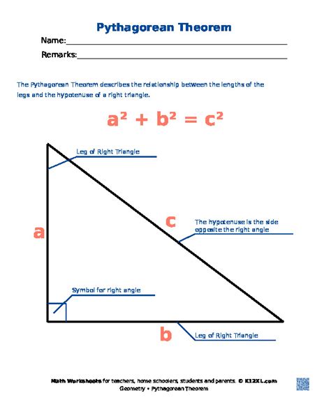 Pythagorean Theorem Explanation Worksheet Printable