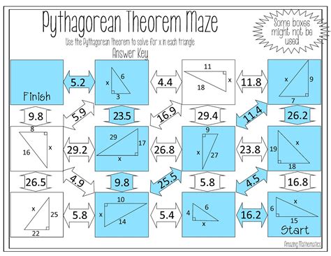 pythagorean theorem maze worksheet answer key