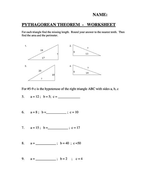 pythagorean theorem worksheet answer key 8th grade