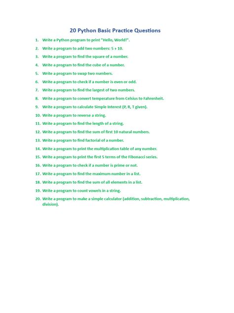 python basic practice questions pdf