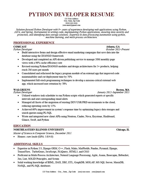 python developer resume summary for freshers