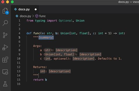 python docstring format vscode
