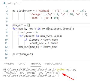 python find max value in nested dictionary