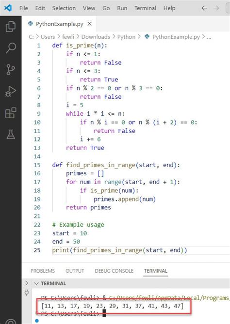 python find prime numbers in range using for loop