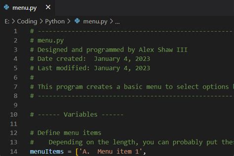 Python Menu Options