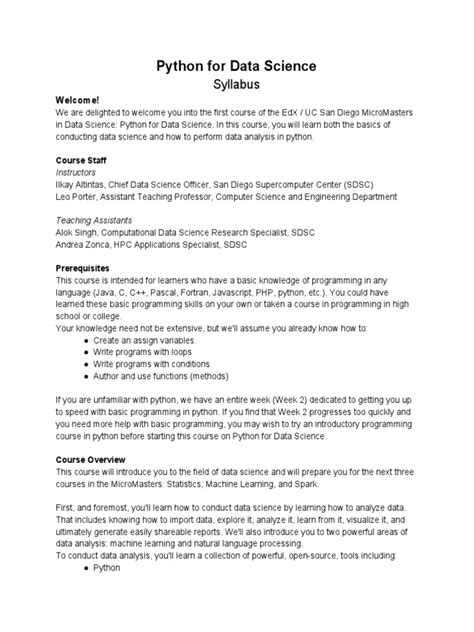 python programming for data science syllabus