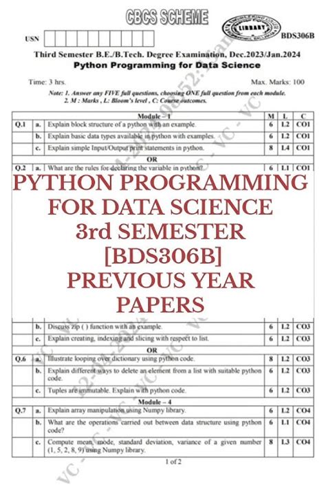 python programming for data science vtu question papers