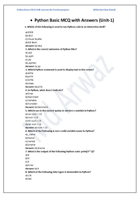 python programming mcq questions and answers pdf