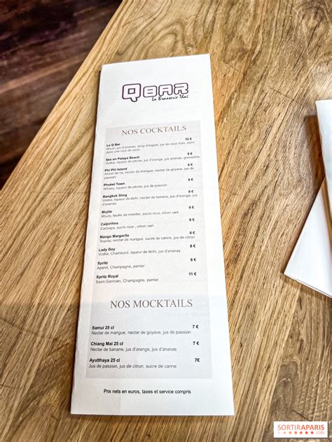 Q Bar Drink Menu