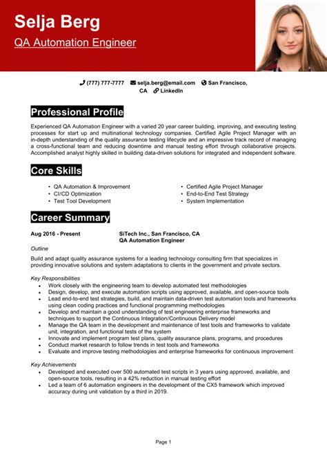 qa automation engineer cv example