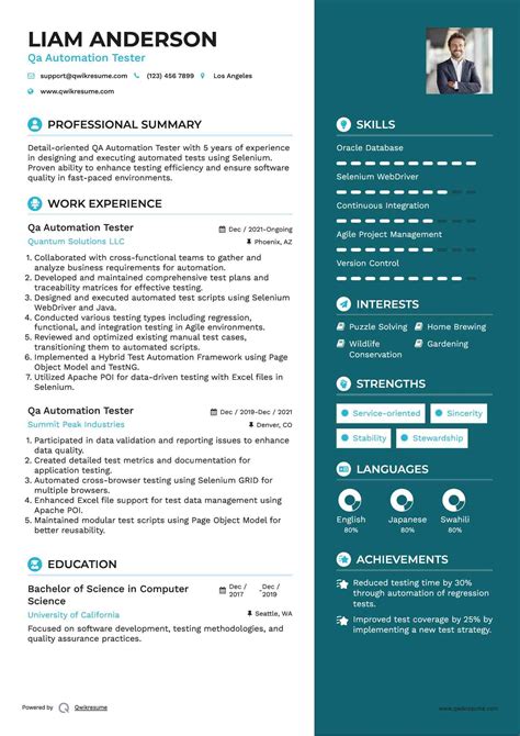qa automation tester cv example