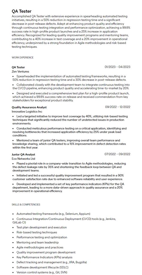 qa tester cv examples