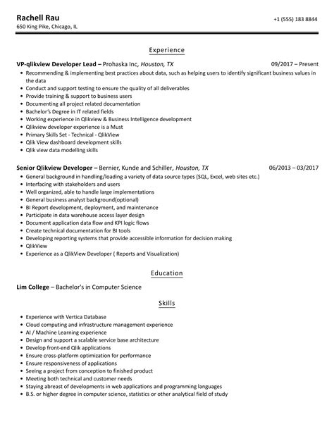 Qlikview Resume Samples Velvet Jobs