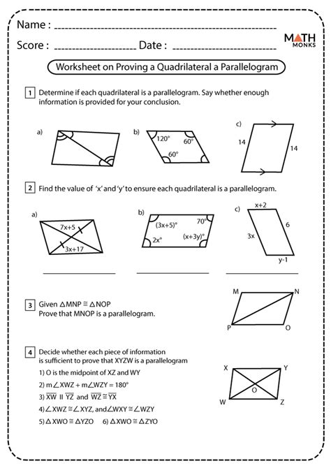 Quadrilateral Proofs Worksheet Math Aids