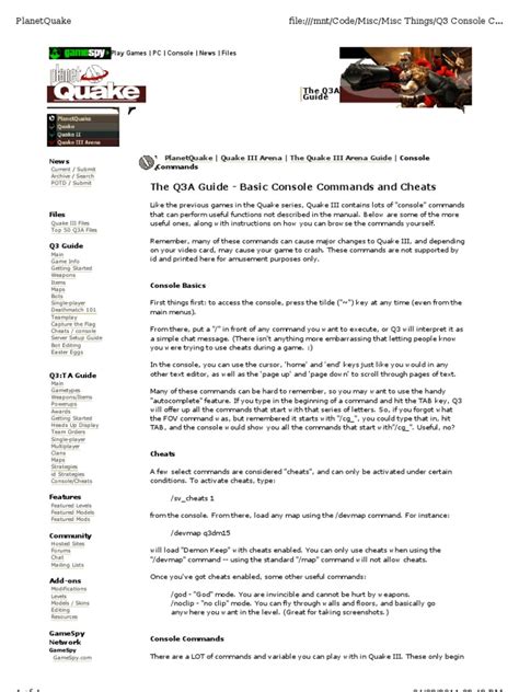 Quake 3 Arena Console Commands