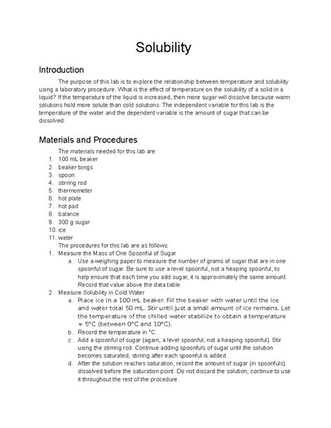 Qualitative Analysis And Solubility Lab Report