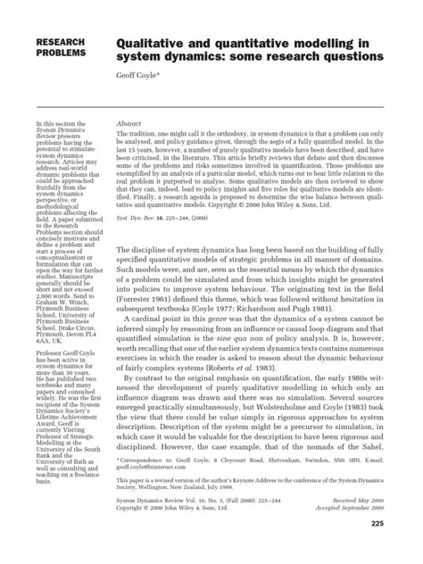 qualitative and quantitative modelling in system dynamics some research questions